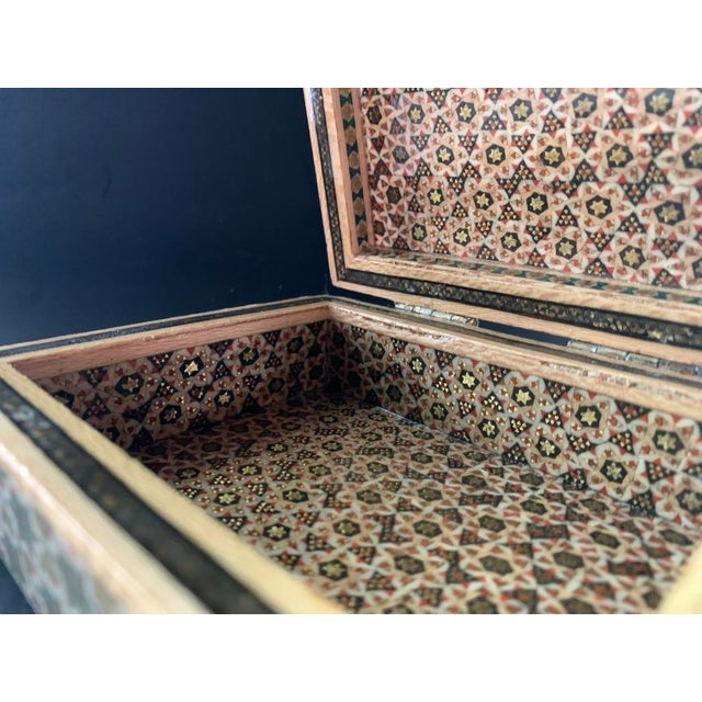2000 - 2009 Persian Geometric Inlay Khatamkari Wood Trinket Box Lidded Rectangle For Sale - Image 5 of 9