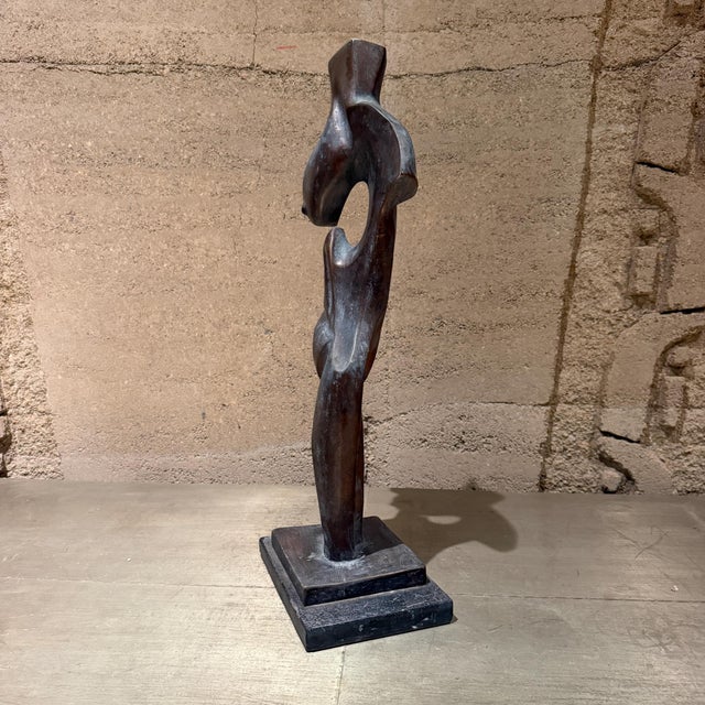 1980s Abstract Modern Faux Bronze Composite Sculpture Stylized Female Figure For Sale - Image 5 of 12