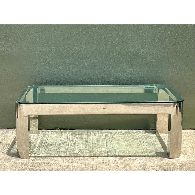 Vintage Chrome and Glass Coffee Table After Karl Springer For Sale - Image 13 of 18