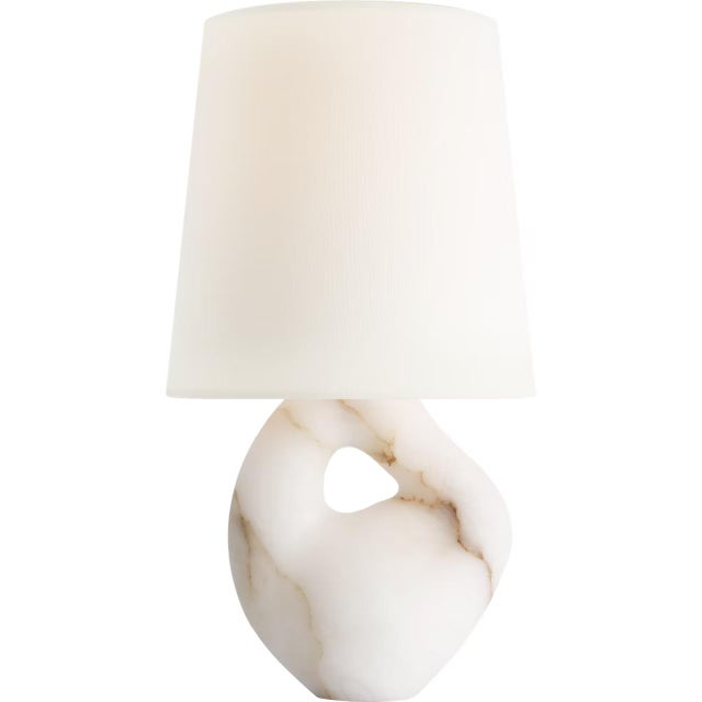 Modern AERIN by Visual Comfort Signature Adria 16" Table Lamp in Alabaster with Linen Shade For Sale - Image 3 of 3