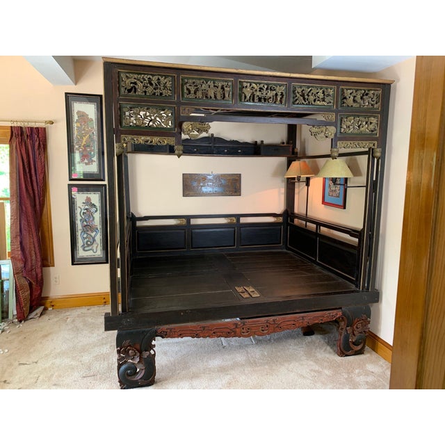 19th Century 19th Century Chinese Polychrome and Gilt Canopy Wedding Bed For Sale - Image 5 of 18