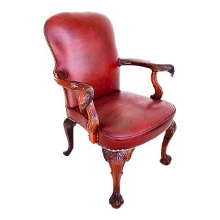 Vintage Georgian Mahogany Carved Eagle Leather Armchair For Sale