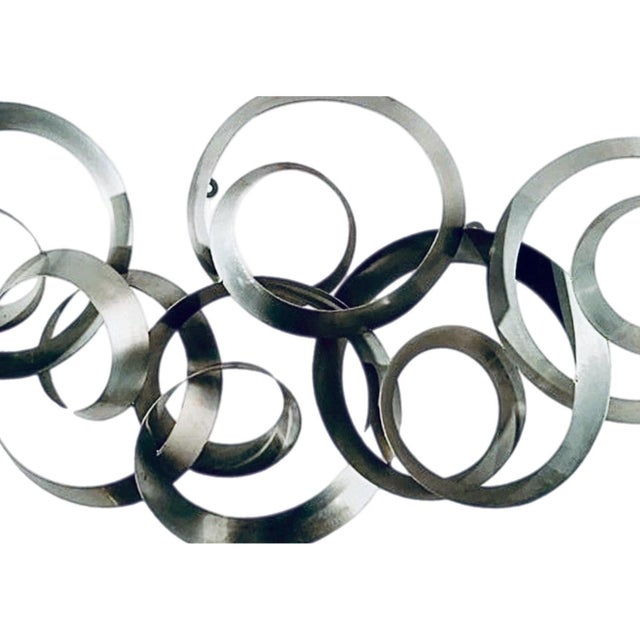 1970s Curtis Jere Artisan House Brushed Aluminum "Continuity" 3 Dimensional Circles Abstract Art Wall Sculpture For Sale - Image 9 of 11