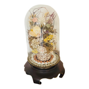 Antique Sea Shell Floral Bouquet Arrangement With Immortella in Dome