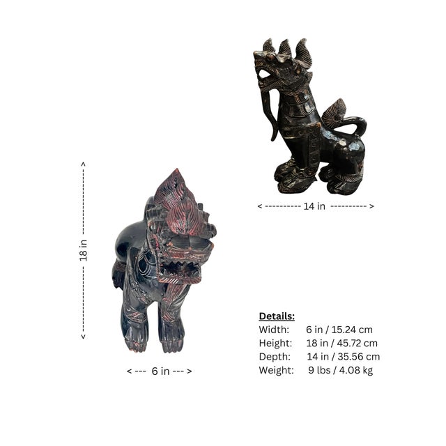 19th Century Pair of Antique Chinese Wood Carved Foo Dogs Protectors 19th Century For Sale - Image 5 of 5