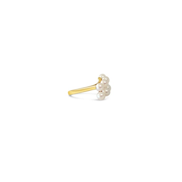 Diagonal Double Row Pearl Cluster Ring 14k Yellow Ring, Size 8 For Sale - Image 4 of 5
