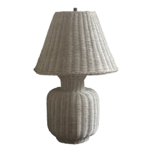 Vintage White Wicker Table Lamp & Original Shade