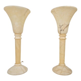 Vintage Alabaster Table Lamps in Marble, 1970s, Set of 2 For Sale