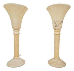 Vintage Alabaster Table Lamps in Marble, 1970s, Set of 2