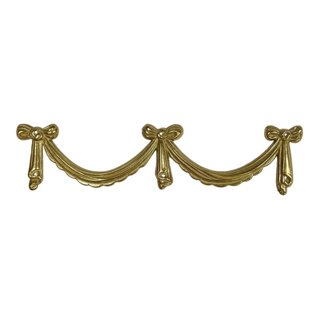 Vintage French Provincial Style Decorative Brass Ribbon Swag Embellishment For Sale