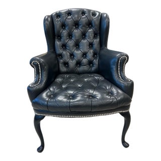 Late 19th Century Black Leather Pin Cushion Chair For Sale