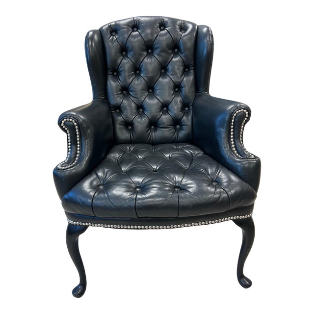 Late 19th Century Black Leather Pin Cushion Chair For Sale