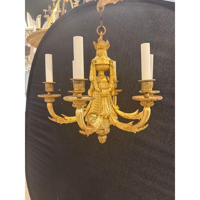 1900 - 1909 1900 Neoclassic Style Gilt Bronze Chandelier 6 Lights For Sale - Image 5 of 5