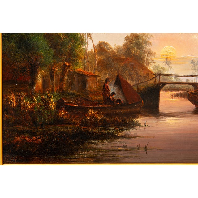 Mid 19th Century Dutch Moonlit River Landscape Painting by Jacobus Theodorus Abels (1803-66) For Sale - Image 5 of 18