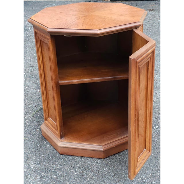 Wood Mid 20th Century Hexagonal Oak Side Table Cabinet For Sale - Image 7 of 8