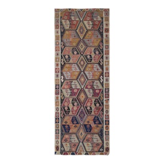 1970s Vintage Handmade Wool Cotton Colorful Kilim Runner Rug For Sale