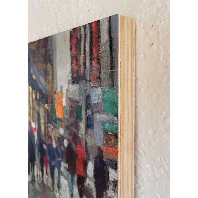 Contemporary Eastside by Jim Beckner | Oil on panel City street scene with people walking in the rain. For Sale - Image 3 of 4