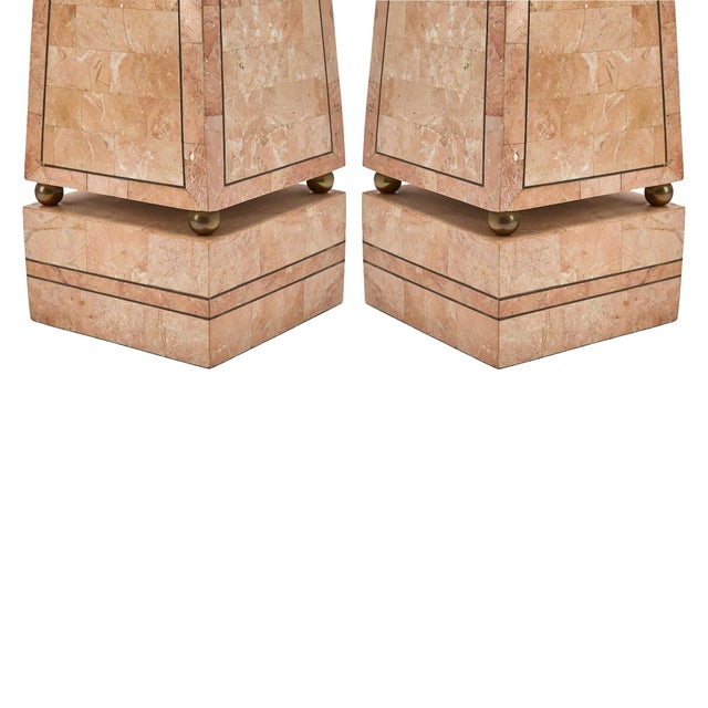 Stone Large Pair of Mid-20th Century Pink Salmon Tessellated Stone Obelisks For Sale - Image 7 of 9