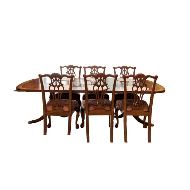 Late 20th Century Vintage Ethan Allen Chippendale Style Extension Dining Table & 8 Chairs For Sale - Image 5 of 17