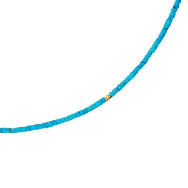 Modern Tiny Turquoise Tube Gold Bead Necklace For Sale - Image 3 of 12