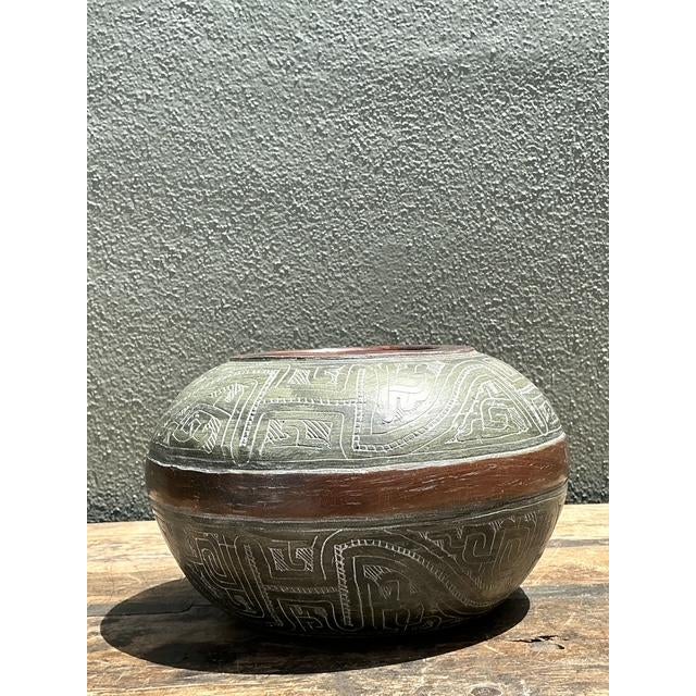 Contemporary Vintage Engraved Ceramic Vase For Sale - Image 3 of 12