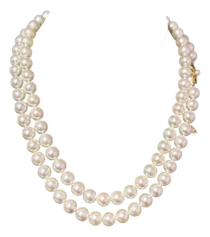 1990s Mikimoto Estate Akoya Pearl Necklace 36" 18k Y Gold 9 Mm Certified