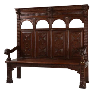 18th Century Gothic French Oak Carved High Back Panel Settle