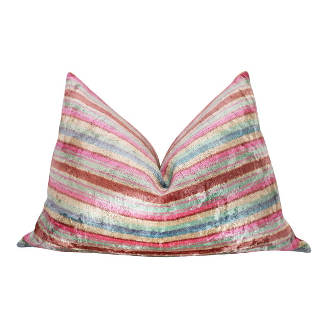 Contemporary Multi Color Velvet Throw Pillow & Down Insert For Sale