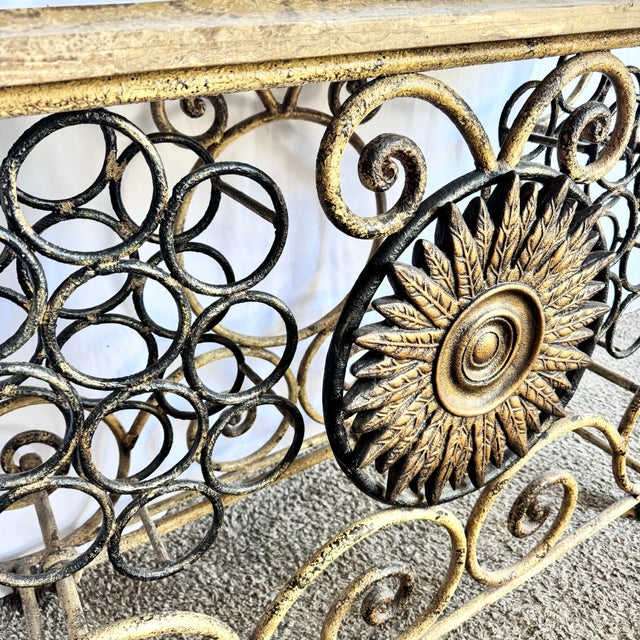 Late 20th Century Vintage Wrought Iron Console Table With Tessellated Stone Top and Wine Rack For Sale - Image 5 of 12