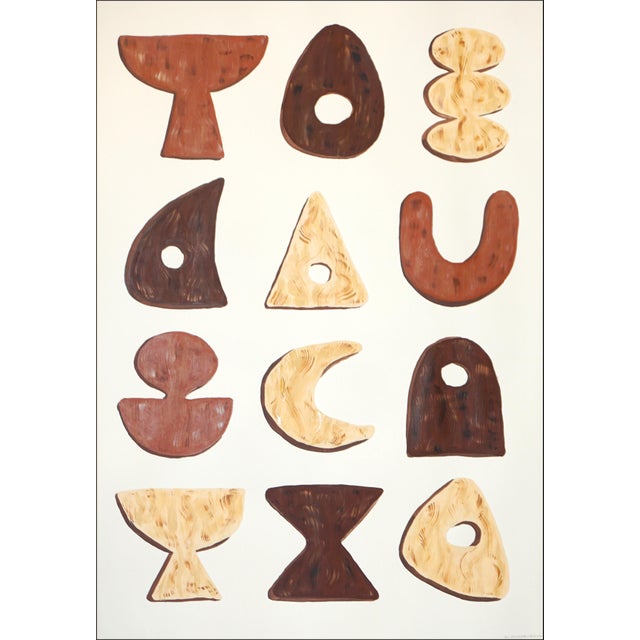 2020s 2026, Tribal Triptych, Original Painting of Wooden Tools, Acrylic Paint on Watercolor Paper, Earth Tones For Sale - Image 5 of 11