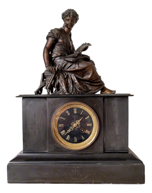 Napoleon III Euterpe Mantel Clock in Patinated Spelter by Japy Frères, 19th Century
