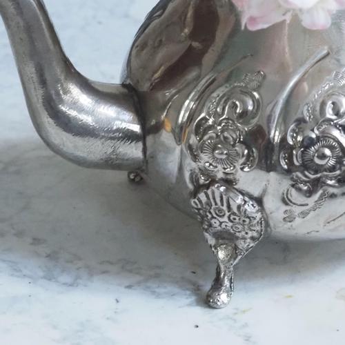 Metal Teapot with Floral Embossing For Sale - Image 3 of 8