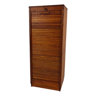 Dutch Oak Archive Cabinet with Tambour Door, 1940s For Sale