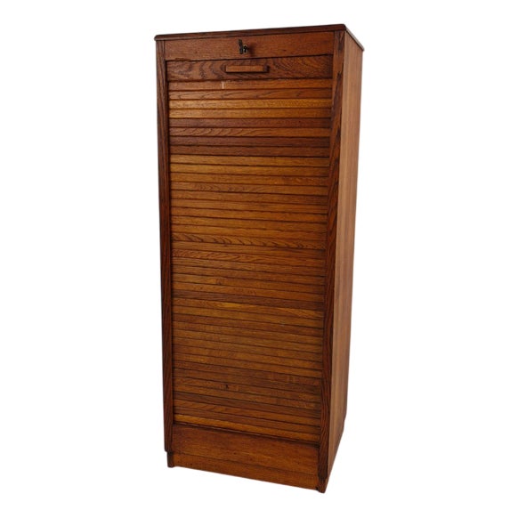 Dutch Oak Archive Cabinet with Tambour Door, 1940s For Sale