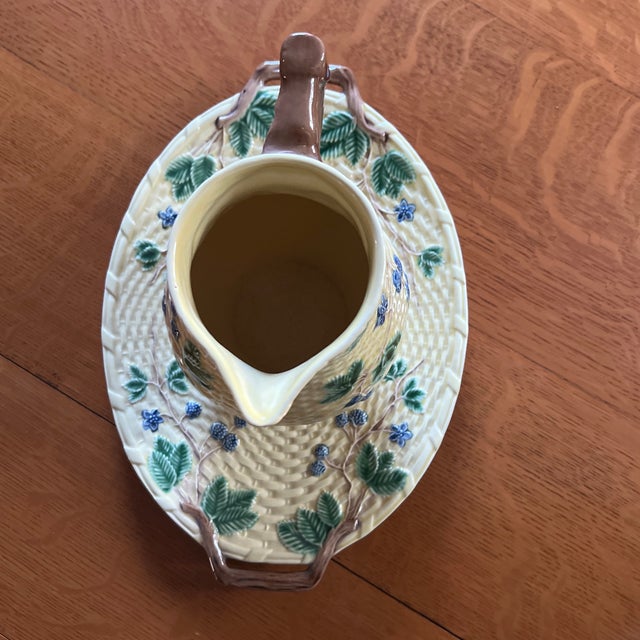 Vintage Tiffany & Co. Blackberry Majolica Pitcher & Tray Set - Portugal Basketweave For Sale - Image 9 of 12