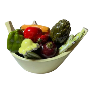 1970s Mid Century Ceramic Collection of Vegetables in Bowl, Signed