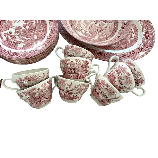 Late 20th Century Vintage Pink Willow Rosa Chinoiserie Dinner Set Made in England - A Set of 38 Pieces For Sale - Image 5 of 12