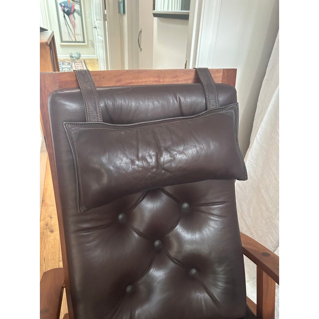 Thomas Moser Cherry Wood & Leather Lounge Chair With Ottoman For Sale - Image 11 of 12