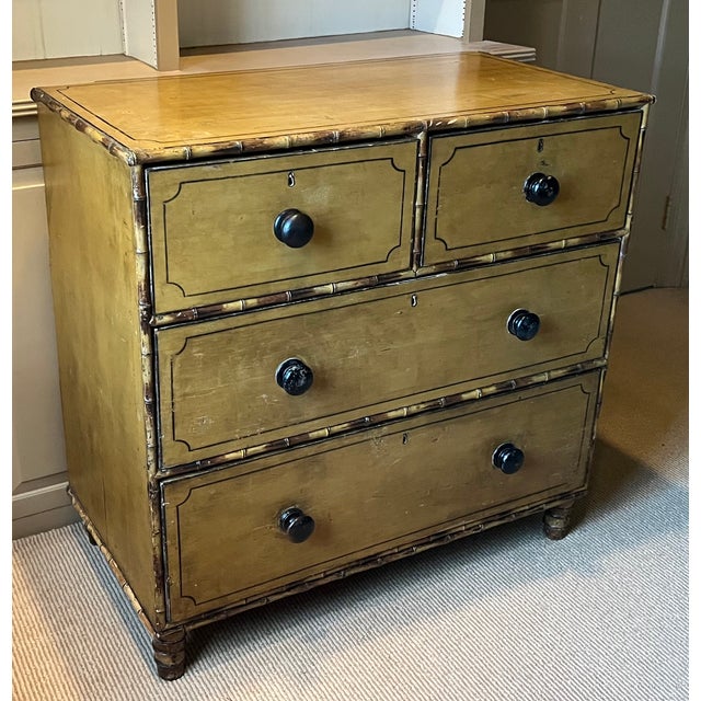 Antique 19th Century Regency Carved and Painted Faux Bamboo Chest of Drawers, England Circa 1830 For Sale - Image 10 of 18