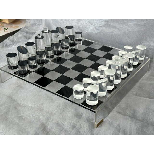 Black Mid Century Modern Acrylic Chess Set Game For Sale - Image 8 of 13