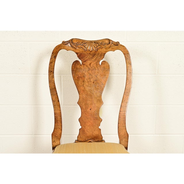 18th Century Antique Thomas Chippendale Period Carved Burl Wood Side Chairs or Dining Chairs, Pair For Sale In South Bend - Image 6 of 13