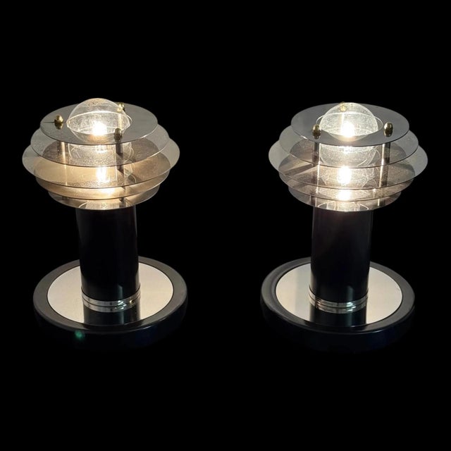 Saturn Style Table Lamps in Chromed Steel with Disc Shade, Set of 2 For Sale - Image 15 of 15