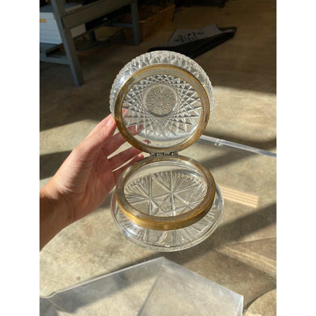 Glass 1920s Antique French Cut Crystal Hinged Dresser Box For Sale - Image 7 of 12