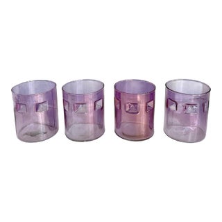 Set of 4 Postmodern Amethyst Glass Tumblers With Stepped Geometric Profile For Sale