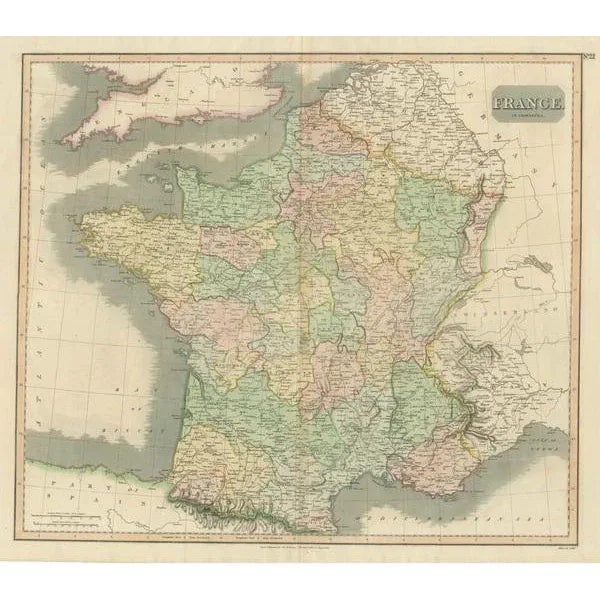 Large Antique Hand-Colored Map of France, 1814 For Sale - Image 3 of 6