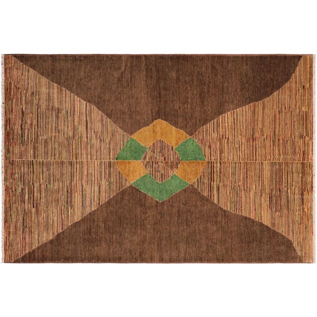 1990s Contemporary Gabbeh Brown/Gold Wool Rug - 6'1" X 9'1" For Sale - Image 9 of 10