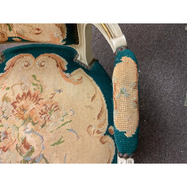 Wood 20th Century Needlepoint French Style Armchair For Sale - Image 7 of 17