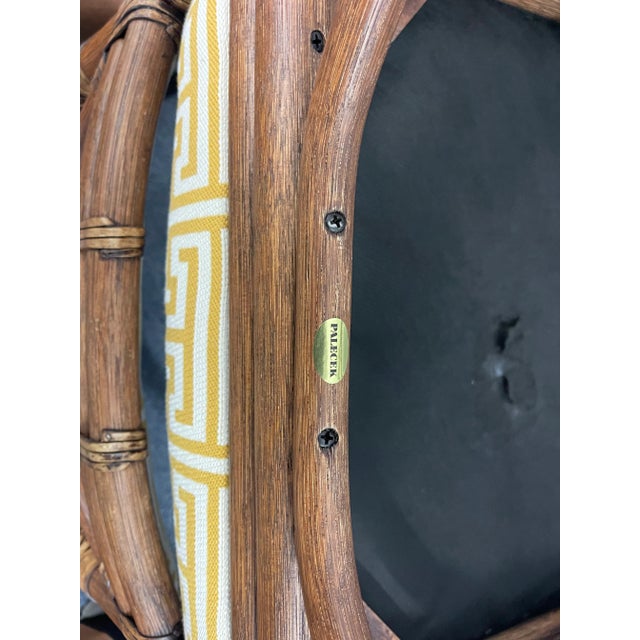 Palecek Pavilion Rattan Armchairs, Pair, Custom Greek Key Fabric, Hollywood Regency Style For Sale - Image 12 of 12