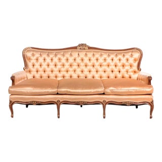 Early 20th Century Louis Xv Style Satin-Upholstered and Parcel-Gilt Painted Three-Seat Sofa For Sale