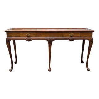 Mid 20th Century Burl Wood and Cherry Queen Anne Sofa/Console Table Attributed to Baker Furniture For Sale